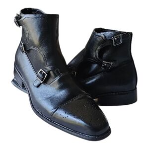Robert David Black Monk Strap Ankle Boots Mens 10.5